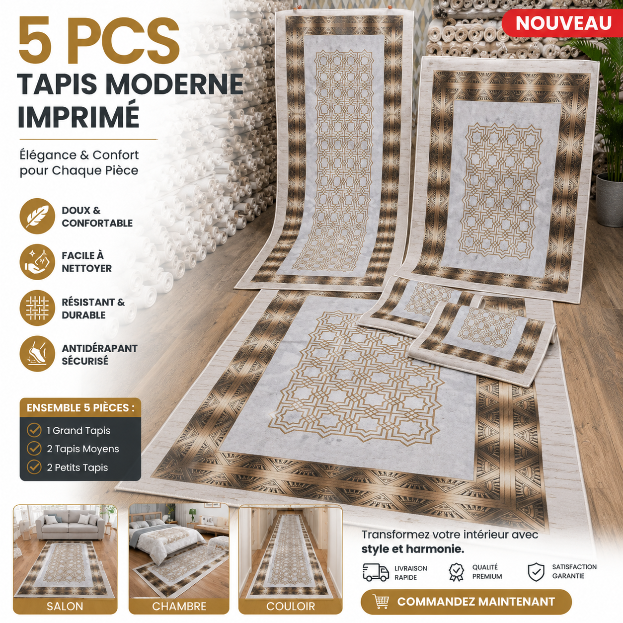 Pack 5 Tapis imprime