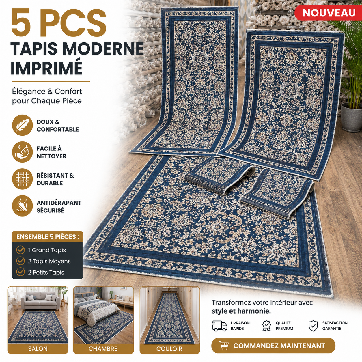 Pack 5 Tapis imprime