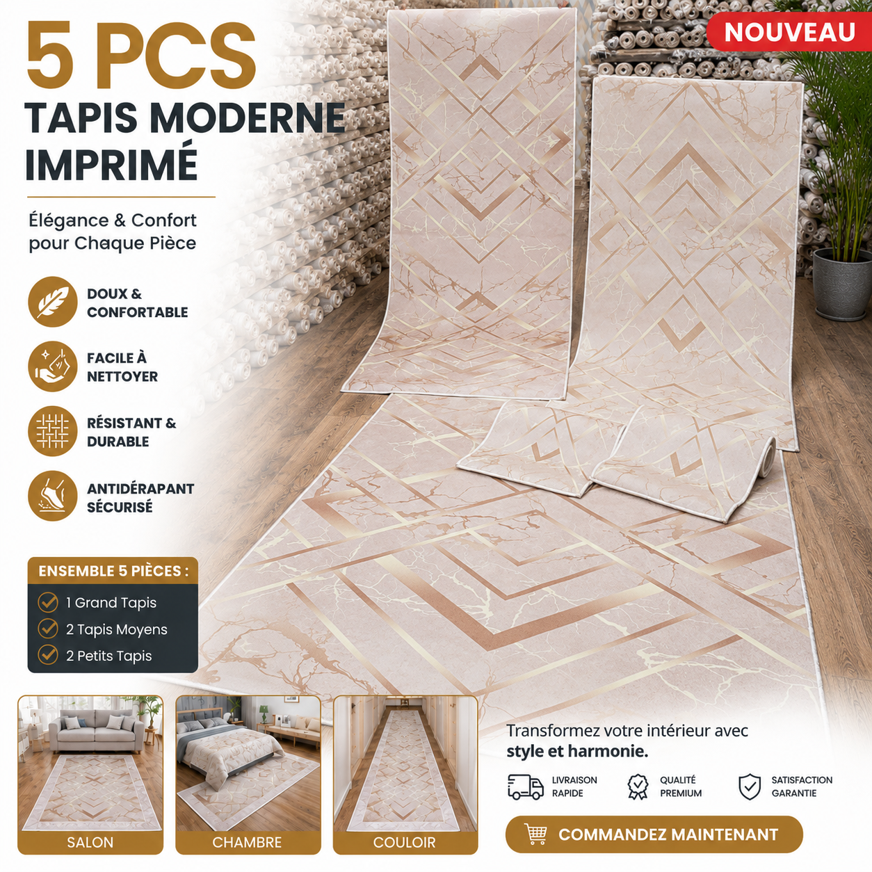 Pack 5 Tapis imprime