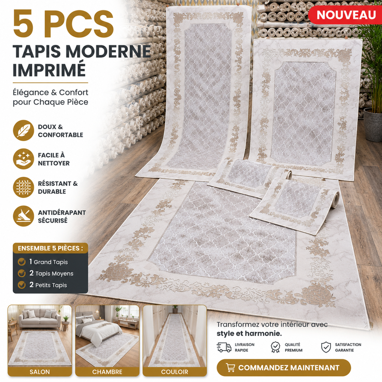 Pack 5 Tapis imprime