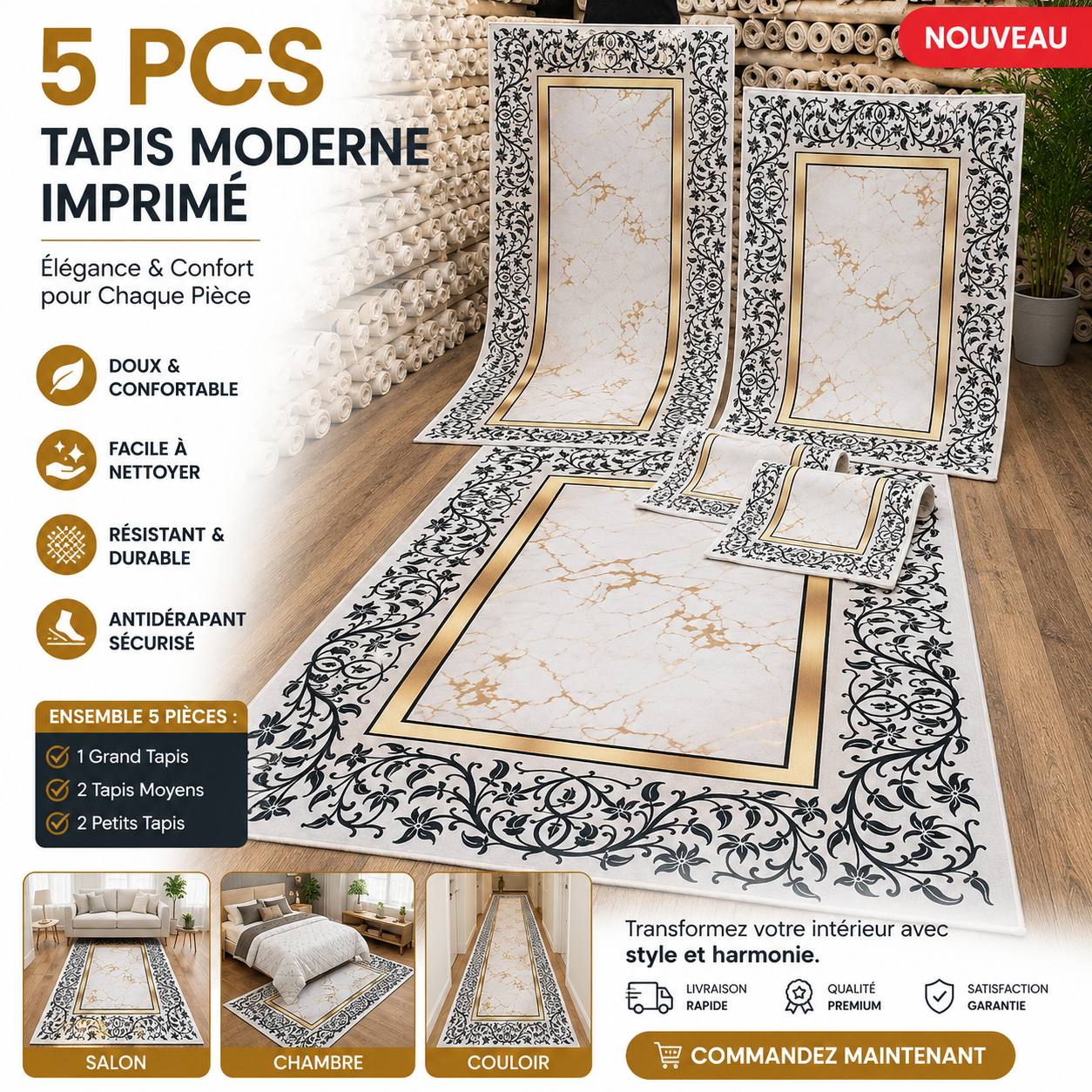 Pack 5 Tapis imprime