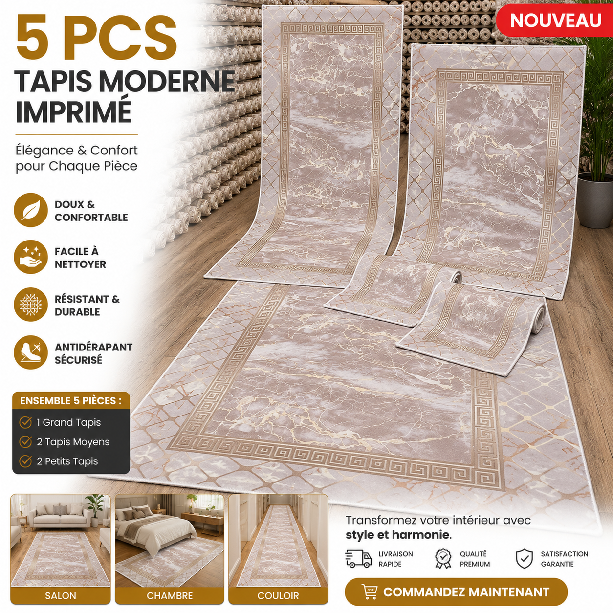 Pack 5 Tapis imprime